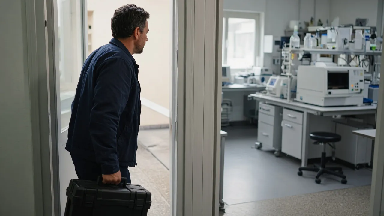 Technician arriving with a tool case