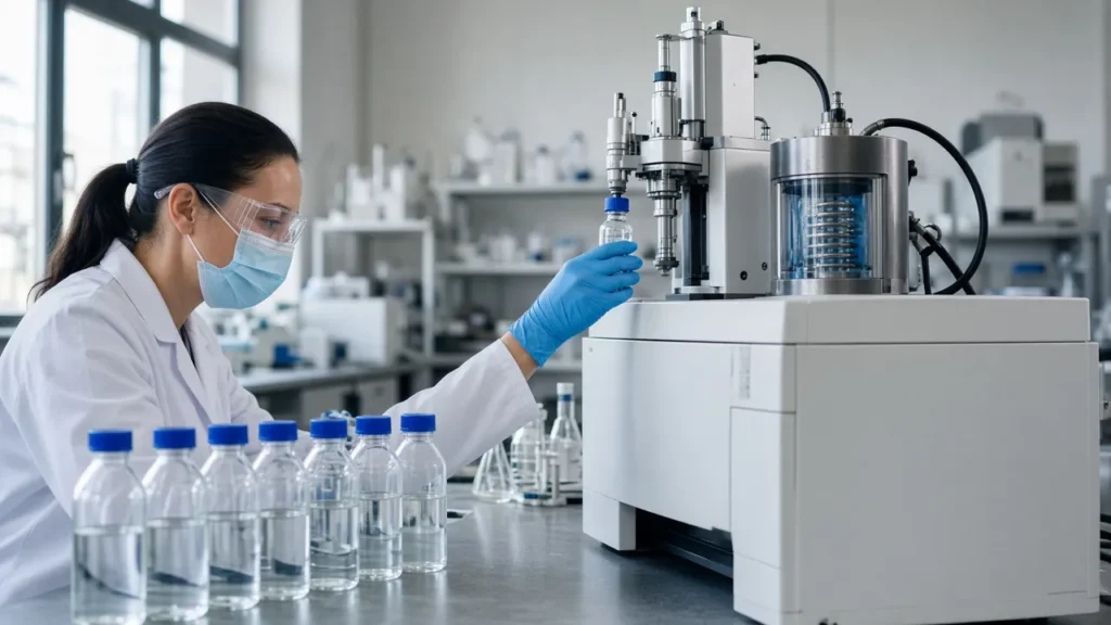 Environmental lab, sample bottles and a GC